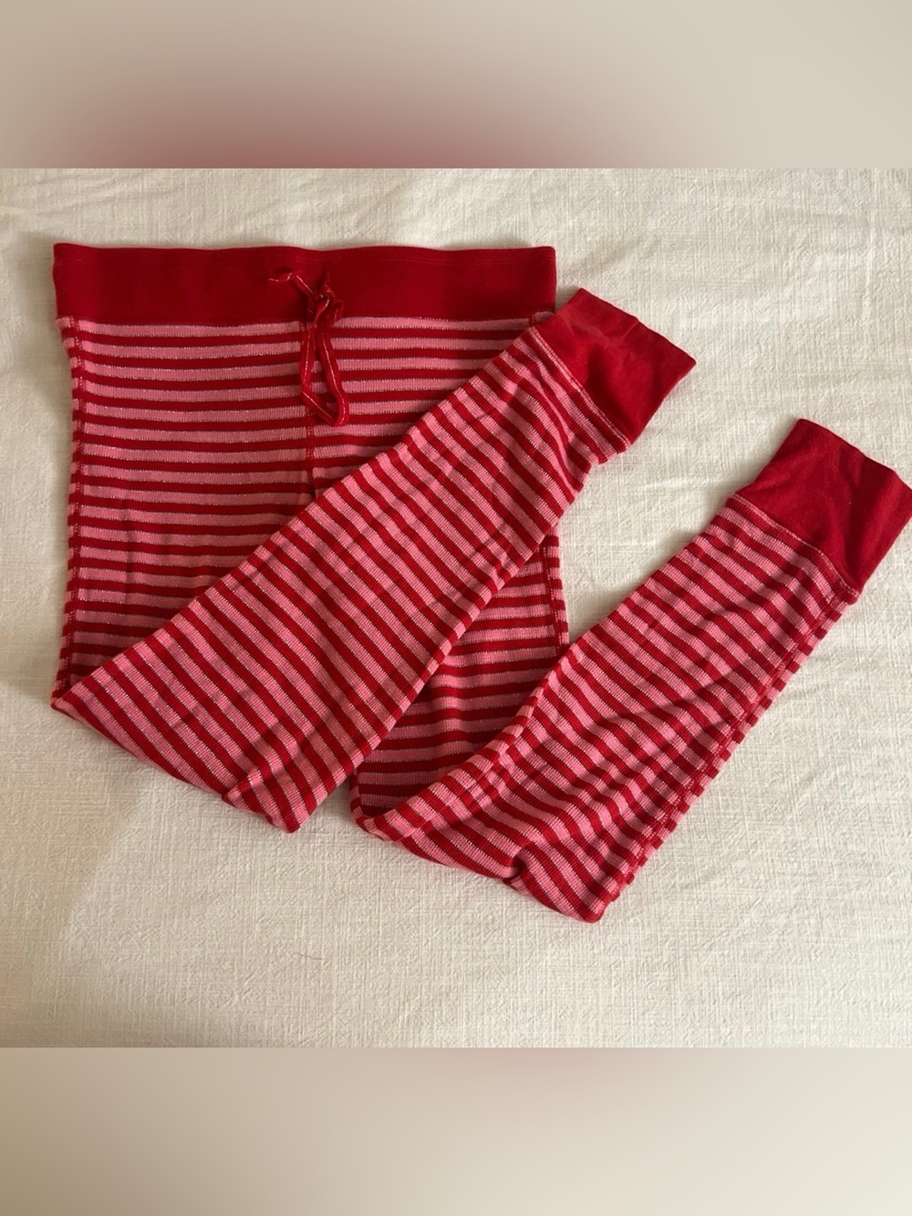 Victoria’s Secret PINK red and pink sparkle striped cozy jogger pajama pants S